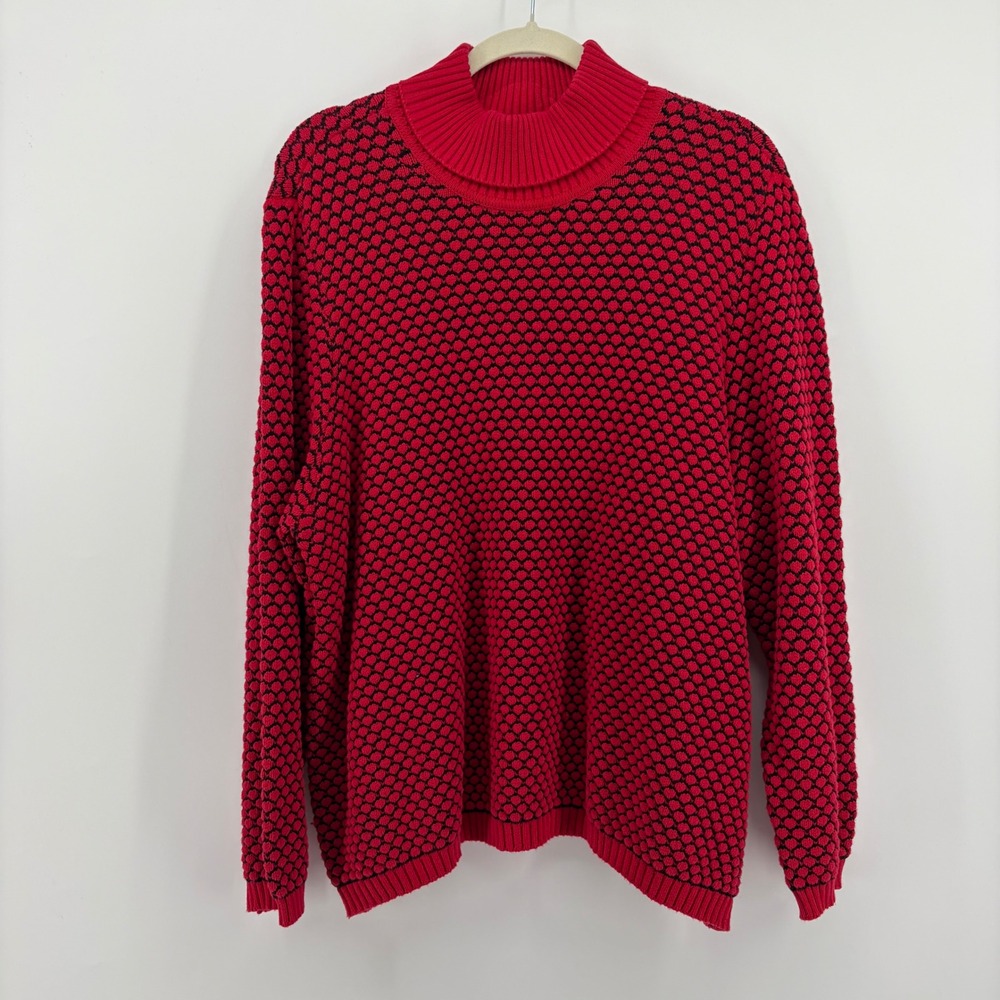 Karen Scott Sweater Red Women 2X Mock Neck Honeycomb Knit Cotton Pullover